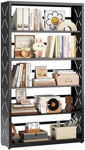 Kubohogar Book Shelf, 5 Tier Metal Bookshelf with Adjustable Shelves, Open Shelf Bookcase for Home Office & Living Room, CD Storage Racks, Black 31" Wide