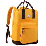 Laptop Backpack, Kasqo 15.6 Inch Water Resistant Lightweight College School Bookbag Carry On Casual Travel Daypack for Women Men, Yellow And Brown