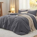 Bedsure Twin/Twin XL Comforter Set, Dark Grey Soft Prewashed Bed Comforter for All Seasons, 2 Pieces Warm Bedding Sets, 1 Lightweight Comforter (68"x88") and 1 Pillowcase (20"x26")