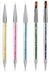 ANGENIL 5pcs Nail Art Brushes, Doubel Ended Nail Dotting Pen Liner Brush Manicure Point Drill Drawing Painting Tools Set for DIY Nail Art Designs