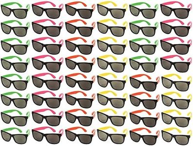 BLUE PANDA 48 Pack Retro Party Sunglasses Bulk for 80s and 90s Birthday Favors (4 Neon Colors)