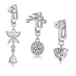 Besyvvin 3pcs Clips on Fake Belly Button Rings Stainless Steel Butterfly Heart Dangle Faux Navel Bars Non Pierced Belly Piercing Jewellery Silver