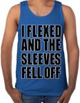 On Coast I Flexed and The Sleeves Fell Off Tank Tops Funny Workout Gym Unisex Tanktop, Blue, M