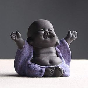 Ceramic Laughing Buddha Statue Maitreya Happy Buddha Statue Little Cute Baby Monk Figurine Buddha Figurines Home Decor Creative Crafts Dolls Ornaments Gift Delicate Ceramic Arts and Crafts (Purple)