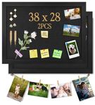 Black Bulletin Boards Cork Board with Felt, 38x28cm Small Display Pin Board Vision Board for Walls, Jewelry, Notes, Collection, Photos, Office, Wood Framed(Black) & Felt(Black), 2pc, UK