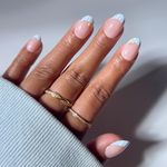 Glamnetic Press On Nails - Summer Fresco | Short Oval Fake Nails with Striped Blue French Tips & Lemon Accents | Salon Quality Summer Nails | 15 Sizes - 30 Nail Kit with Glue