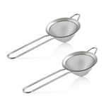 Fine Mesh Strainer Set of 2, E-far 3.3 Inches Stainless Steel Tea Strainer with Long Handle, Small Conical Mesh Strainers Sieve for Cocktail Coffee Food, Rust Proof & Easy to Clean (Silver)