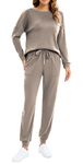 Jhsnjnr Women's 2 Piece Sweatsuits Long Sleeve Top Drawstring Pants Tracksuits Set Khaki