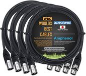 4 Units - 5 Meter - Canare L-4E6S, Star Quad Balanced Male to Female Microphone Cables with Amphenol AX3M & AX3F Silver XLR Connectors - Custom Made by WORLDS BEST CABLES