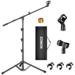 ZOMON Microphone Stand, Tripod Boom Arm Floor Mic Stand Height Adjustable Heavy Duty with Carrying Bag 2 Mic Clips 3/8" to 5/8" Adapter for Singing Podcast for Blue Yeti Shure SM58 SM48 Samson Q2U