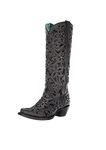 CORRAL Women's A3589 15" Tall Snip Toe Wedding Embroidered Glitter Inlay and Studs Handmade Pull-On Leather Western Cowboy/Cowgirl Boots, Black, 11