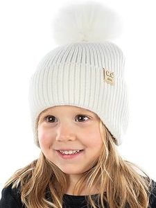 Kids Ear Flap Beanie w/Faux Fur Pom - Ivory