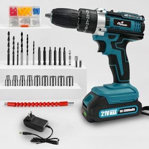 YINMAYI 21V Cordless Drill Set, Power Drill Driver Kit with 1 Batteries and Charger, 3/8" Keyless Chuck, 21+1 Torque, 2-Speed Electric Drill with LED Light, Bits and Flexible Shaft for Home DIY