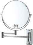 LANSI Wall Mounted Makeup Mirror, 10x/1x Double-Sided Magnifying Mirror, 360° Extendable Arm Bathroom Mirror, 8 inch Vanity Mirror for Makeup or Shaving Chrome Finish