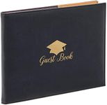 Leather Graduation Guest Book 2024, Grad Party Sign In Guest Book for College, High School, Black with Gold Foil (8 x 7 in)