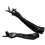 KINBOM Long Elbow Gloves, Shiny Patent Leather Gloves Long Cat Woman Accessories Stretchy 80's Gloves Opera Gloves Evening Party Dance Glove for Woman (Black)