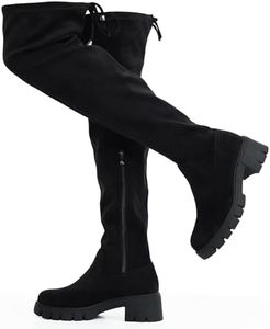 Jeossy Women's 990 Over The Knee High Boots Platform Thigh High Boots Round Toe Long Boots for Women, Platform Boots-990-black Suede, 8