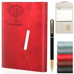 Tree of Life A5 Notebook Binder, 6 Ring Binder Refillable Leather Journal with Pen, 200 Pages 80 Gsm Lined Paper Notebook for Men Women Daily Writing Business Travel Work - Red