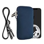 kwmobile Neoprene Phone Bag L - 6.5" - 16.5 x 8.9 cm Universal Case Holder with Neck Strap and Zipper - Navy Blue