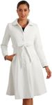 Allegra K Women's Peter Pan Collar Single Breasted Belted Contrast Trim Swing Winter Coat White Medium