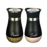 Salt and Pepper Shakers Set, Glass Bottom Salt Pepper Shaker with Stainless Steel Lid for Kitchen Gadgets Cooking Table, Camp,BBQ Spice Shaker Containers, BBQ Seasoning Bottle Jars. (Black)