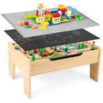 COSTWAY Wooden Train Table, Kids Activity Tables with 78 Pieces Accessories, Reversible Tabletop, Storage, Creative Train Track Playset for Aged 3+