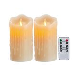 Battery Candles, [2 Pack] Flameless Candles, Battery Operated Candles, Remote Candles, Flickering Candles, LED Candles with Timing Function for Christmas, Halloween, Festivals Decoration-7.5*12.5cm