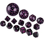 OEAYA 15 Pieces DND Dice Set Acrylic Polyhedral Dice D3-D100 Game Dice Set for Dungeons and Dragons, RPG, MTG Table Games (Black&Purple)