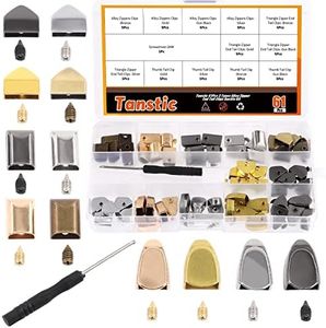 Tanstic 60 Sets 3 Styles 4 Colors Alloy Zipper Stopper with Screws, Zipper Ends Pull Top Stoppers Tail Clips, Rectangle Triangle Thumb Bottom Repair Replacement Pull End Tips for Zipper Repair