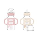 Dr. Brown’s Milestones Wide-Neck Transitional Sippy Bottle with Silicone Handles, 9oz 6m+ Light Pink and Ecru 2-Pack