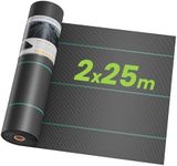 OUNUO 2 m x 25 m Heavy Duty Weed Control Membrane Garden Weed Barrier UV Protection Weed Fabric for Patios Garden Flower Beds Landscaping Black Woven Roll Ground Cover