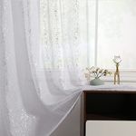 TERLYTEX Silver White Sheer Curtains 45 Inch Length for Bedroom, Rod Pocket Chic Metallic Silver Foil Spots Print Sparkle Shiny Sheer Curtains 2 Panels Set for Windows, 52 x 45 Inch, White Silver