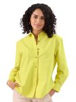 The Souled Store Lime Green: Women & Girls Long Sleeve Collared Neck Button Down Regular Fit Cotton Linen Shirts