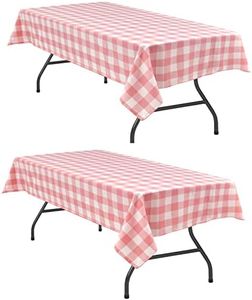 Hiasan Plaid Outdoor Picnic Tablecloth Waterproof, 2 Pack, 60 x 84 inch - Checkered Table Cloths Rectangle for Valentine's Day/Kitchen/Spring Party/Wedding, Peach Pink and White