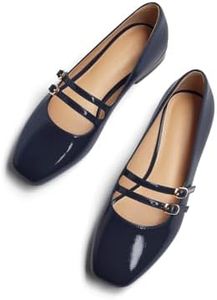 Coutgo Women's Mary Jane Flats Square Toe Ballet Flats Double Strap Slip On Dressy Shoes for Work Office, Navy, Size 6.5
