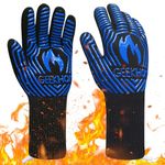 BBQ Gloves Grill Oven Mitts: GEEKHOM 1472℉ Heat Resistant & EN407 Certified for Camping/Pizza/Fire Pit/Welding, 13" Flexible Silicone Non-Slip Cooking Gloves Outdoor, Home Kitchen