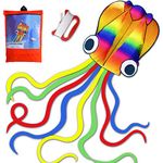 HONBO Huge Rainbow Soft Octopus Kite for Kids and Audlts- Large Kite with Long Tail and 200ft line-Easy to Fly kites for chlidren under 10