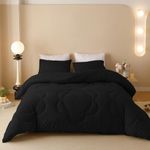 Luxlovery Black Sunflower Comforter Set Queen All Black Bedding Comforter Set Queen Size Big Flower Printed Bedroom Comforter Comforter Set Solid Women Men Soft Breathable Comforter