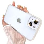 NITITOP Compatible for iPhone 14 Case Clear Cute Diamond Lens for Girls Women Pattern Hardware,Silicone,PC with Shockproof Protective Girly for iPhone 14-White