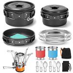 Odoland 16pcs Camping Cookware Mess Kit with Folding Camping Stove, Non-Stick Lightweight Pots Pan Set with Stainless Steel Cups Plates Forks Spoons for Camping, Backpacking, Outdoor Cooking