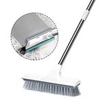 2 in 1 Floor Scrub Brush with Long Handle, Scrape and Brush Stiff Bristle Shower Cleaning Sweeping Deck Brush Push Broom Brush for Kitchen, Bathroom, Patio, Wall and Deck