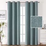 H.VERSAILTEX 100% Blackout Linen Look Curtains Thermal Insulated Curtains for Living Room Burlap Drapes for Bedroom Grommet Linen Noise Blocking Curtains 42 x 84 Inch, 2 Panels - Heather Stone Blue