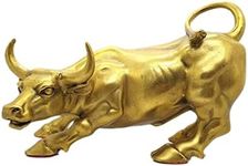 WEALTHCOMING Brass Bull Figurine,Wall Street Bull Art Decor,Bull/Cow/Ox Figure Statues and Sculptures Home Decor (Medium-B)