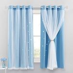 NICETOWN Net Thermal Blackout Curtains - Decorative Star Panels with Eyelets for Privacy Protected & Room Darken Nursery Window Panels for Kids' Room, Set of 2, W 52 in x L 63 in, Alaskan Blue