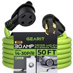 GEARit 30-Amp Extension Cord for Dryer and EV, 125/250-Volt, 4-Prong, Compatible with Tesla Model 3 Model Y Model X Model S, NEMA 14-30P to 14-30R, Level 2 EV Charging Cable STW 10AWG/4, 50 Ft, Green