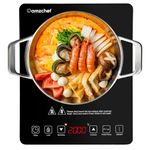 Single Induction Hob, AMZCHEF 2000W Induction Cooker with Slim Design of 4.45cm, 20 Power Levels and 20 Temperature Settings, Fashionable Black Glass Panel, Touch Sensor, Hour Timer, Safety Lock