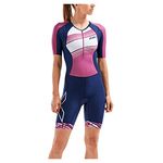 2XU Women's Compression Sleeved Trisuit Navy/Very Berry Lines L, Navy