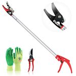 Altdorff Cut and Hold Pruner Set, Lightweight 32-Inch Long Reach Pruner One-Handed Operation, Hold Long Reach Cut Rotating, 8.3" Hand Pruner for Branch Pruning, Fruit Picking, Prickly Plants & Roses