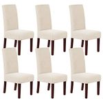 Stretch Dining Chair Covers Chair Covers for Dining Room Set of 6 Parson Chair Covers Slipcovers Chair Protectors Covers Dining, Feature Spandex Textured Checked Jacquard Fabric, Biscotti Beige