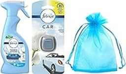 Febreze Fabric Refresher Spray, Freshens Clothes & Fabrics, Cotton Fresh, 1Pk x 375ml + Febreze Car Vent Clip Air Freshener, Cotton Fresh, 1Pk x 2ml + Our Gift for You: Organza Bag Size: 9x7x0.1cm